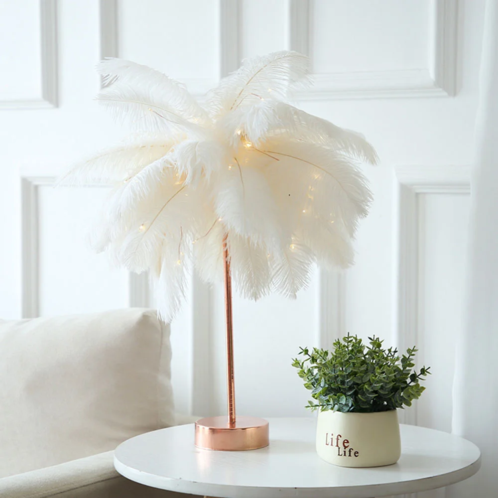 

Feather Table Lamp Novelty Night Light USB/AA Battery Power DIY Creative Fairy Light Wedding Home Bedroom Decor Warm Light