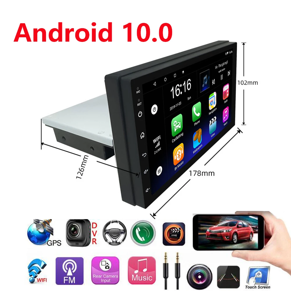 

7 дюймов android 10,0 Автомагнитола с gps-навигации multimidia плеер 2G Оперативная память + 32G Встроенная память 1din BT Wi-Fi AUX Регулируемый свяжитесь Экран