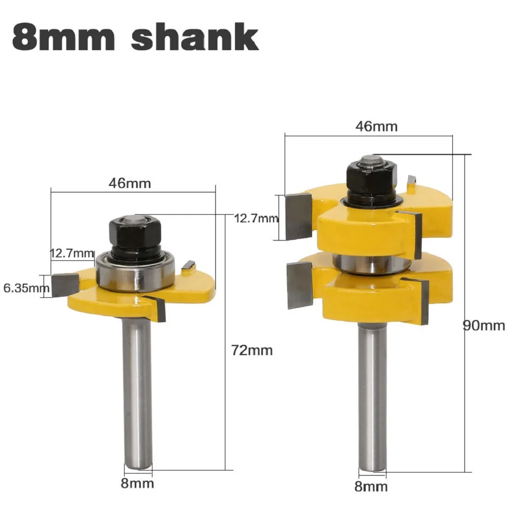 

2PCS 3-tooth T-type Mortise and Tenon Cutter 8-handle Splint Cutter Floor Cutter (OPP bag)