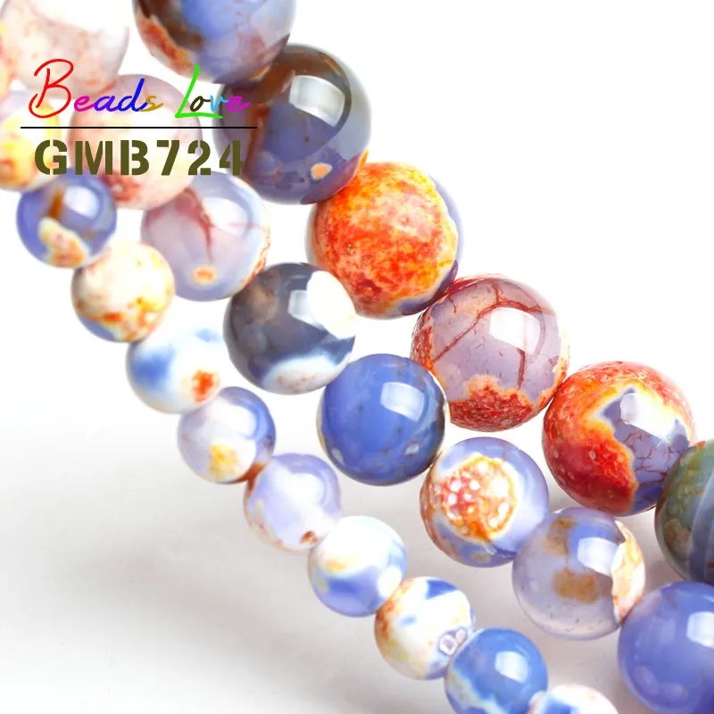 Wholesale Orange Blue Fire Agates 6/8/10 MM Natural Stone Round Loose Beads For Jewelry Making DIY Necklace Bracelet 15.5 Inch | Украшения