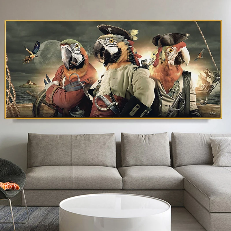 

Animal Canvas Painting Tableau Famille Suricate Posters And Prints On The Wall Art Pirate Parrot Painting For Living Room Decor