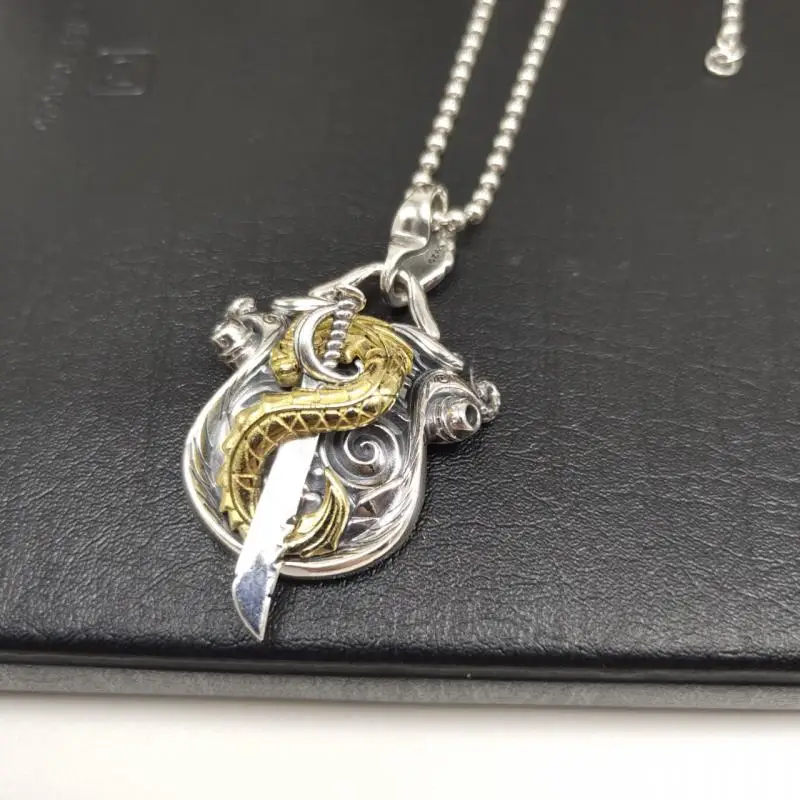 Модное мужское ожерелье креативный Золотой Меч дракона Амулет кулон хип-хоп рэп