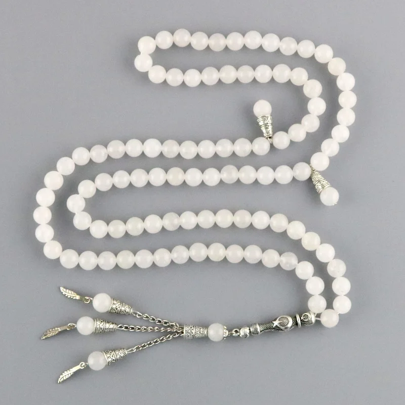 

Белый камень, агат, тасбиh, Круглый молитвенный браслет, 99 бусин, исламский мусульманский тесбих, агат, роза, бусины, драгоценный подарок