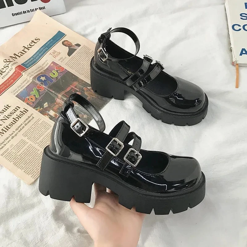 

Lolita Shoes Black Japanese Style Mary Jane Shoes Vintage Soft Girls High Heels Waterproof Platform Women's Runway Sneakers