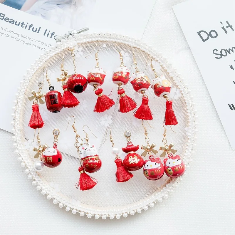 Серьги гвоздики с кисточками и кошачьими колокольчиками|Серьги-подвески| |