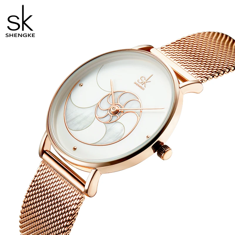 Часы Shengke женские кварцевые в виде ракушек модные креативные японские