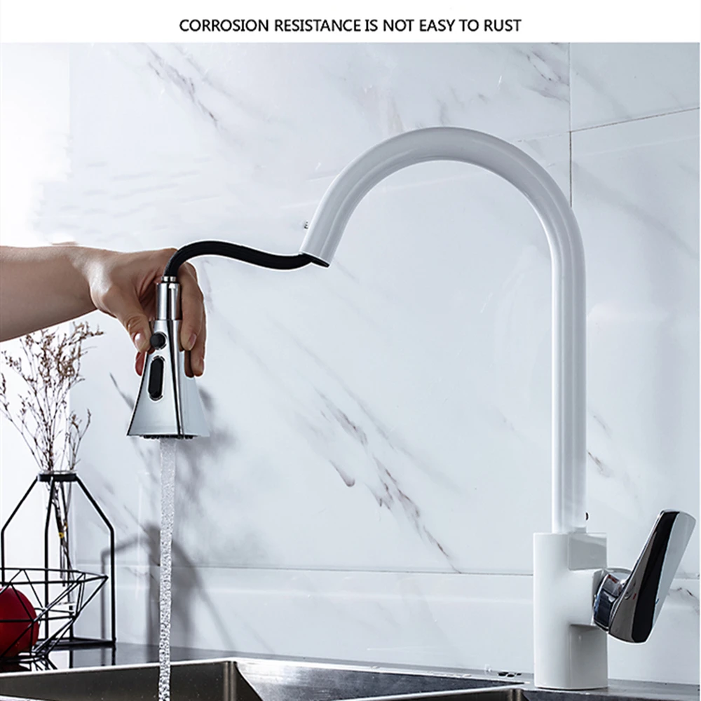 Новый кухонный кран Смеситель выдвижной смеситель белый 360 градусов вращение на