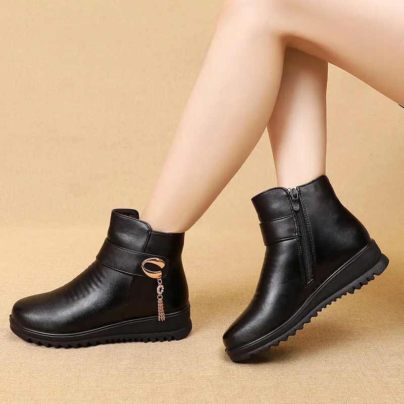 

Winter Shoes New Women Boots Genuine Leather Wedge Heels Non-slip women's boots large size mother warm boots Famale Snow Boots