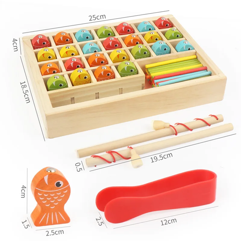 

Wooden Magnetic Fishing Math Game, Montessori Toys Learning Activities Fine Motor Skills Color Sorting Number Counting Preschool