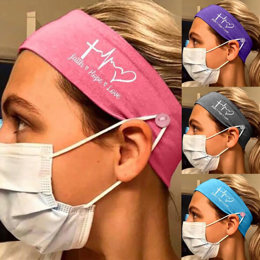 

2021 New Headband Elastic Letter Headband with Button Yoga Workout Running Turban Hair Accessories повязка на голову спорт