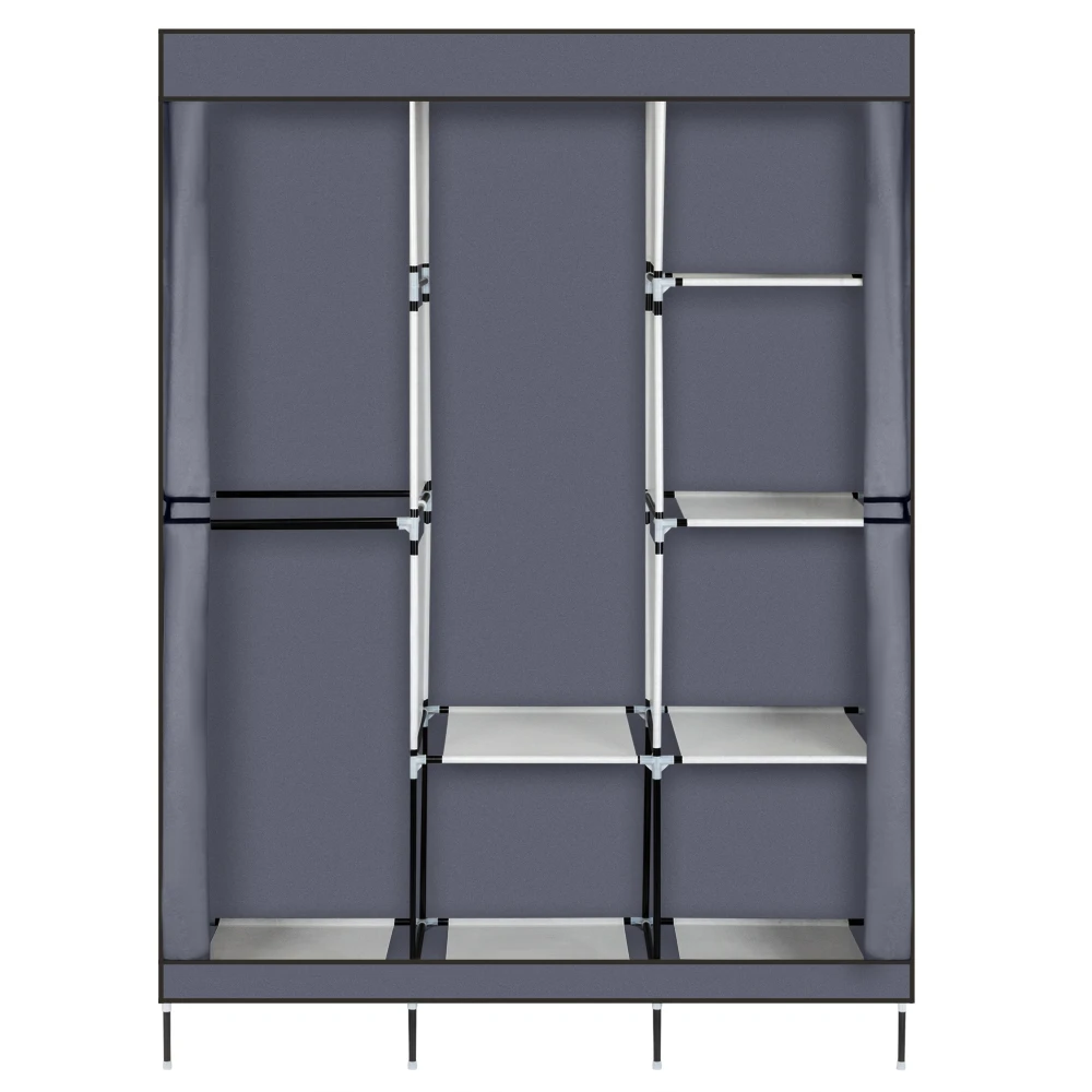 Grey Modern Solid Color Non-woven Fabric Closet with Side Pocket Zipper Door Curtain Bedroom Wardrobe Clothes Storage Rack Furniture - Color: Grey