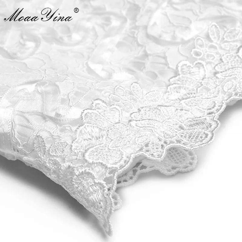 

MoaaYina Fashion Runway dress Spring Summer Women's Dress Stand collar Long sleeve Patchwork Pearl Beaded Lace Dresses