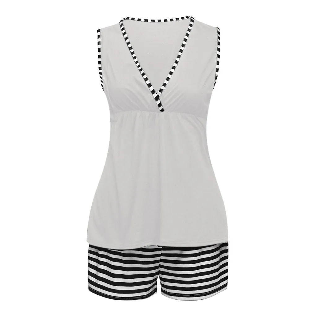 

2PCS Women Maternity Sleeveless Nursing Baby Vest Tops+Stripe Shorts Pajamas Set Casual Feeding Sleepwear Pregnant Set 2020