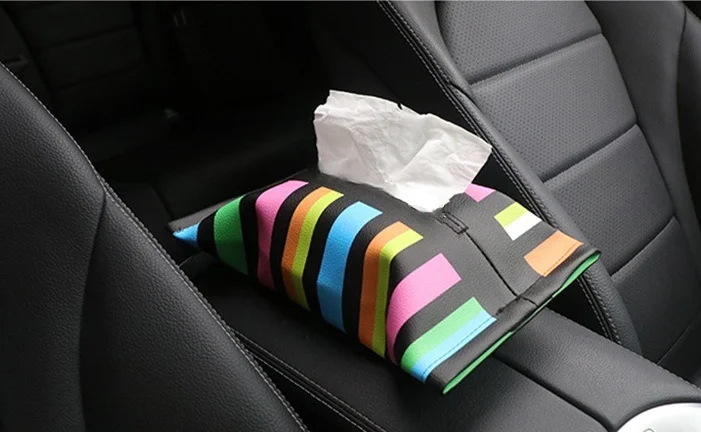 

Leather Tissue Box Holder for Auto Styling for Cooper Checkered Rainbow Cartoon Tissue Bags for Min MI Car Stuff Car Accessories