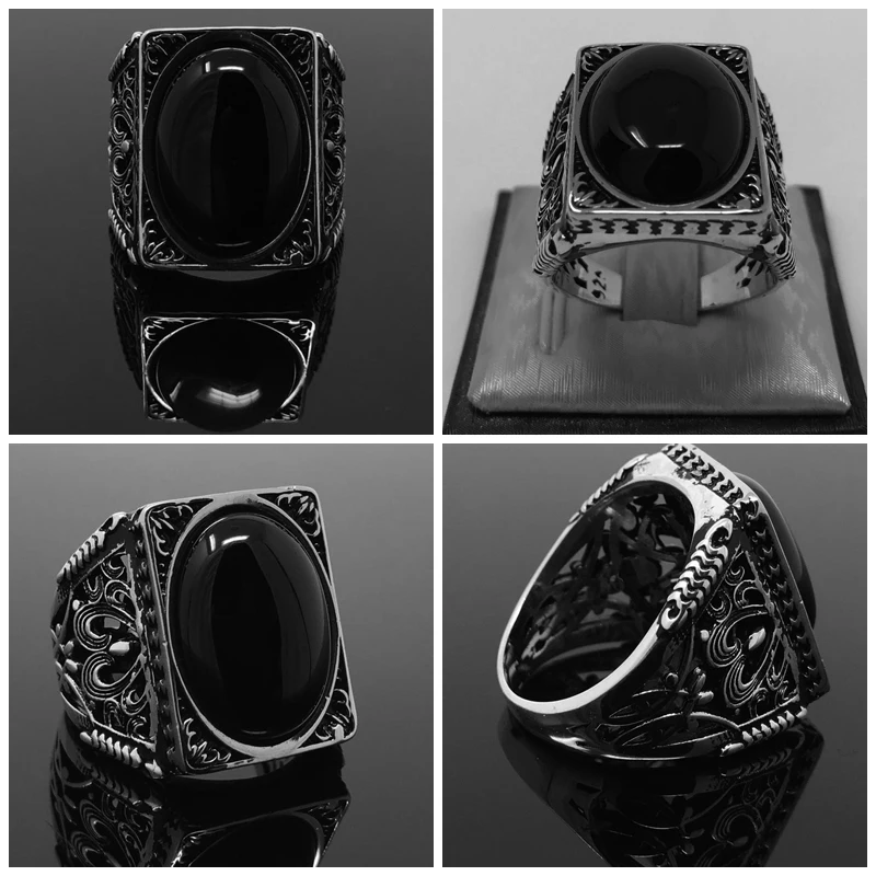 Мужское кольцо в стиле панк турецкое ювелирное изделие с большим синим камнем