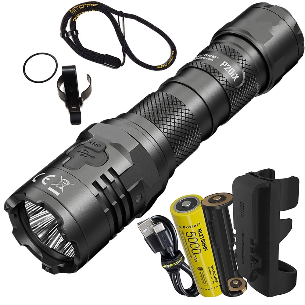 

Тактический фонарик NITECORE P20iX CREE XP-L2 4000 LM USB-C, перезаряжаемое наружное освещение с батареей 21700 для самообороны