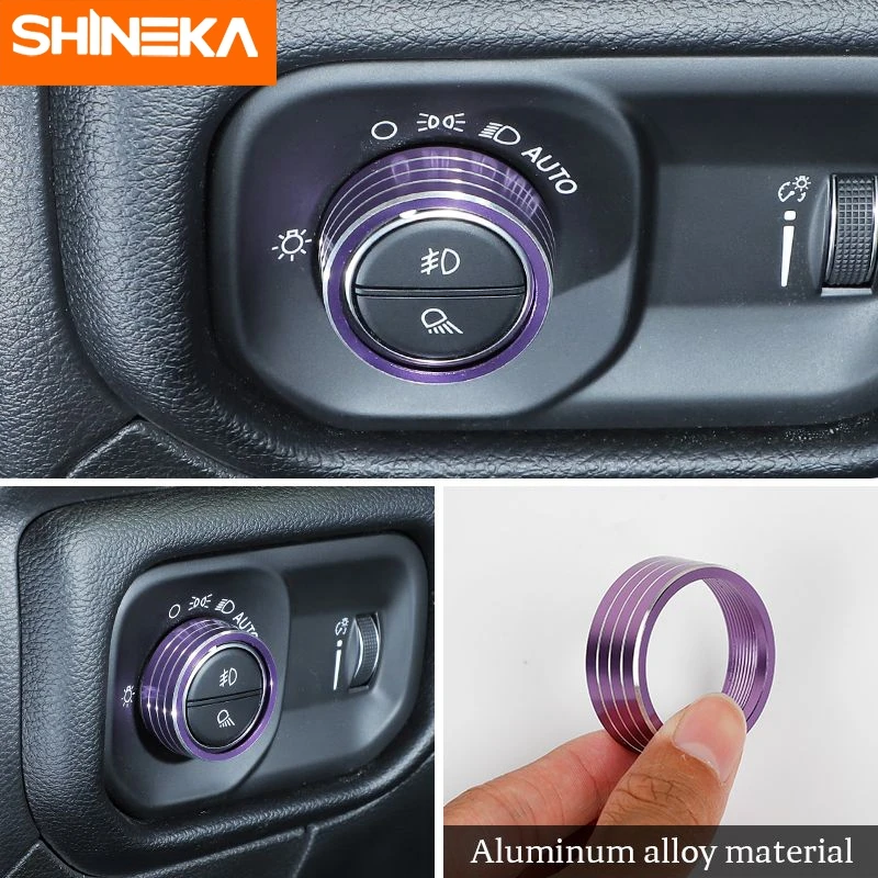 

SHINEKA Interior Mouldings For Dodge RAM 1500 2018+ Car Headlight Lamp Switch Decoration Ring Cover For Dodge RAM 1500 2018-2021