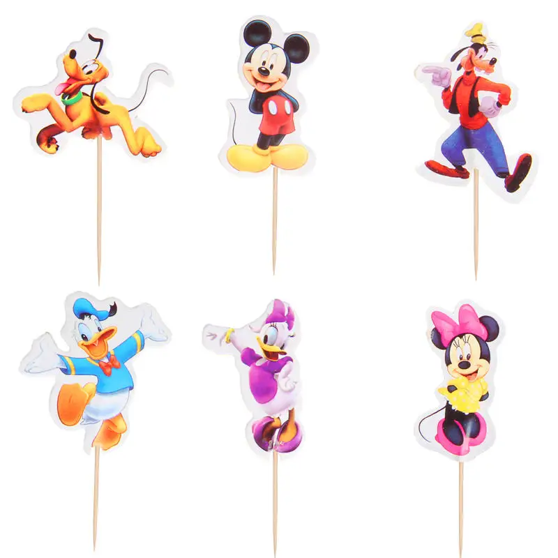 Cupcake topper 24pcs Микки Минни дети день рождения набор украшения вечерние принадлежности бумажные кружки, тарелки, салфетки баннер/флаг шляпа соломы конфеты/попкорн коробка - Цвет: Cupcake topper 24pcs