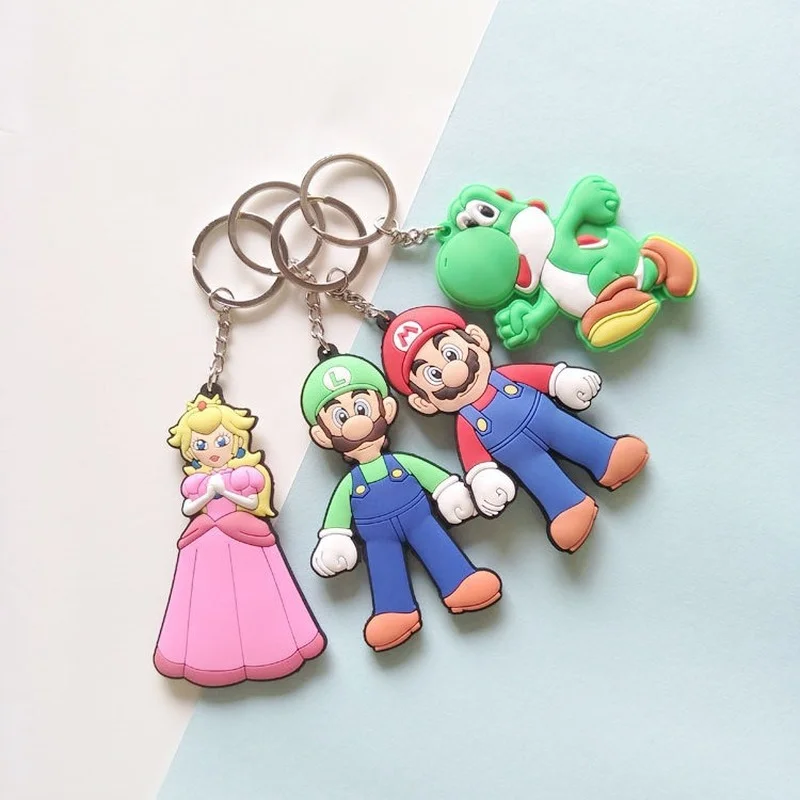 

Super Mario Anime toy PVC Keychain Mario Bros Game Character Luigi Bowser Yoshi Wario Peach Keyring Bag Pendant Birthday Gifts