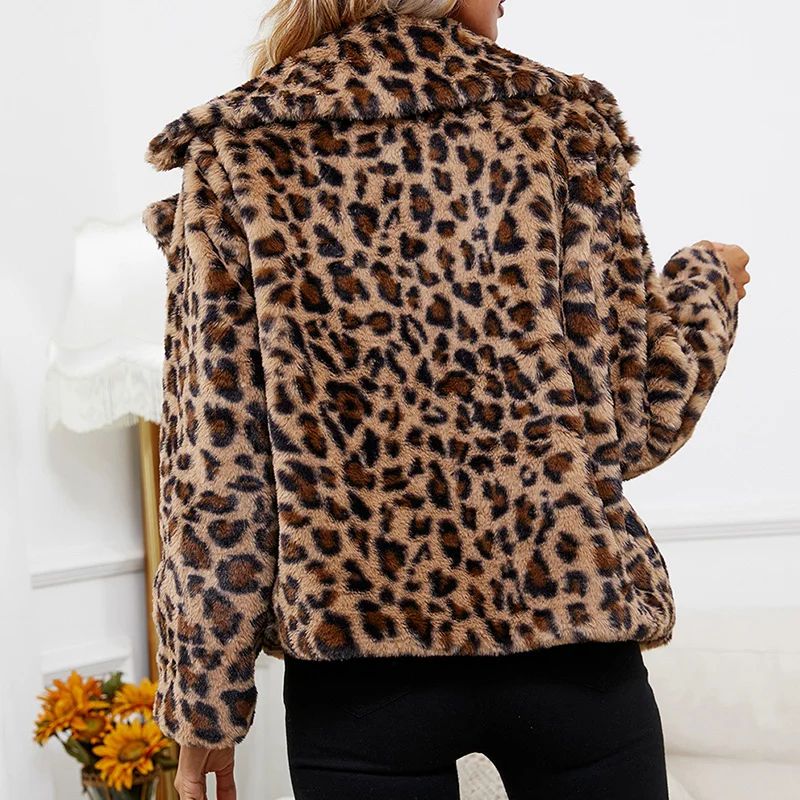 

Women Winter Warm Coats Sexy Leopard Jacket Zebra Pattern Long Sleeve Turn-down Collar Cardigan Outwear Lady Top Streetwear