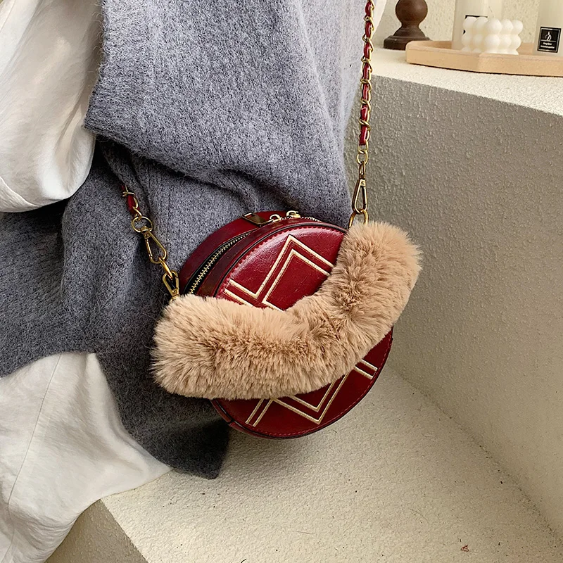 ANAWISHARE меховые сумки на плечо через для женщин мессенджеры кожаная круглая сумка