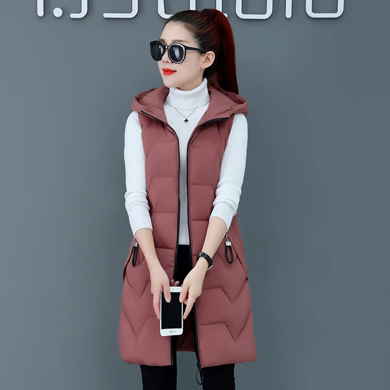 Brick red 10degress женское длинное пальто с жилетом женское повседневное плотное теплое осеннее с капюшоном без рукавов жилет женский хлопчатобумажный дутый жакет плюс размер - Цвет: Brick red