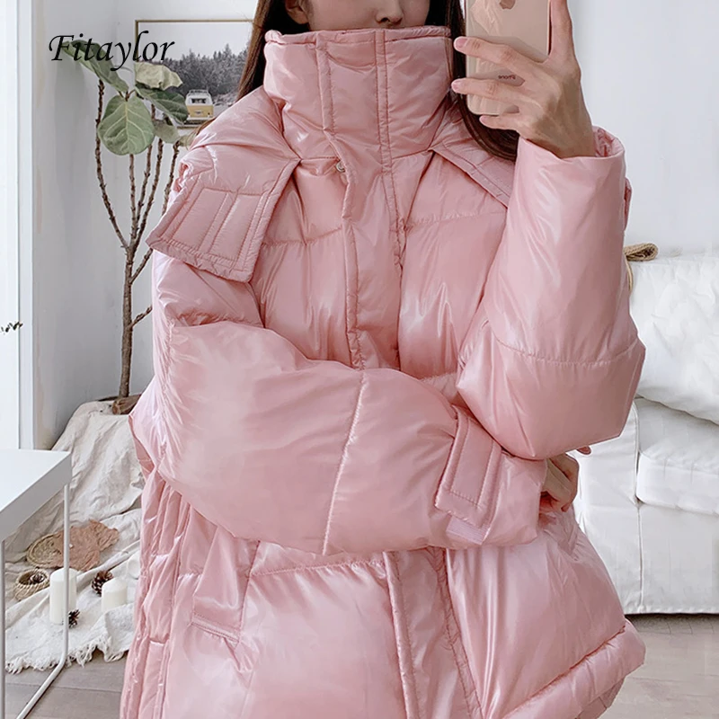 Fitaylor/зимняя короткая куртка с капюшоном для женщин 90% белого утиного пуха