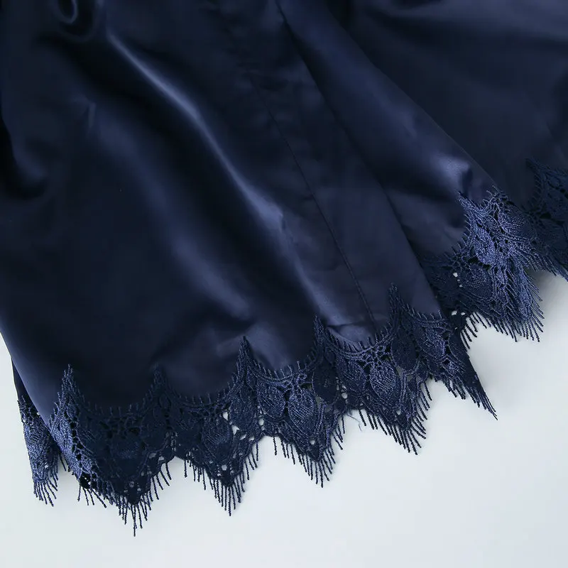 

New Navy Matt Satin Kimono Robes with Lace Women Wedding Bride Robes Sleepwear Bridesmaid Robes Bridal Robes