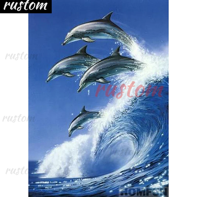 

Full Square/Round Drill 5D DIY Diamond Painting Dolphin jumps Embroidery Cross Stitch kit 5D Home Decoration Gift Rustom
