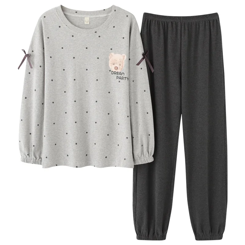 Pajamas Women's Spring Autumn Cotton Nightwear Long Sleeve Large Size Sleepwear Home Wear Suit Night Wear Cartoon