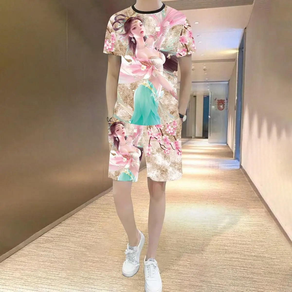 

2021 year of the Ox New Summer men's casual suit Chinese style fashion printing Dragon Figure versatile two piece set