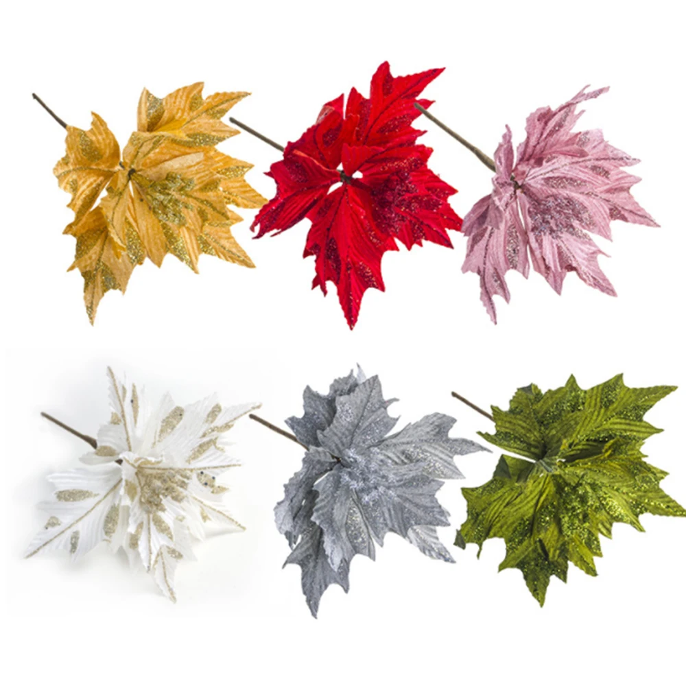 

Artificial Christmas Flowers Simulation Leaves Dusting Flower Ornaments Merry Christmas Decorations For Home 2020 New Year Gift