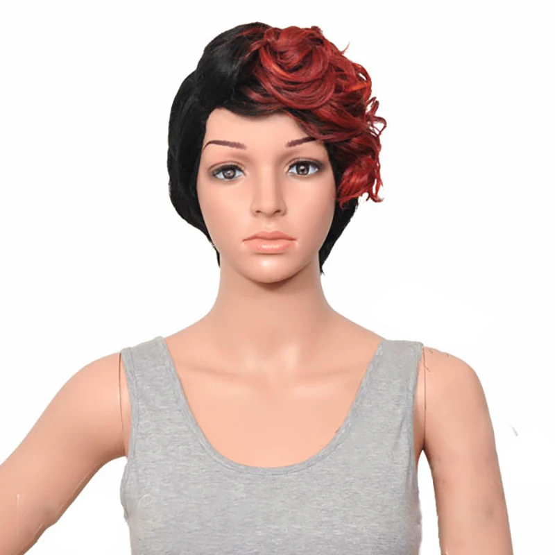 HAIRJOY женский специальный смешанный цвет боковая часть короткий кудрявый синтетический парик для волос - Цвет: bug