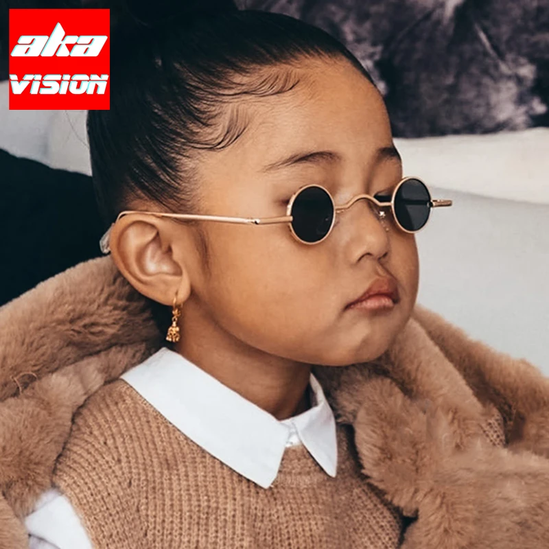 

AKA VISION Punk Round Children Sunglasses 2022 Luxury Steampunk Sun Glasses UV400 Goggles Kids Eye Frame Eyewear Vintage Glasses