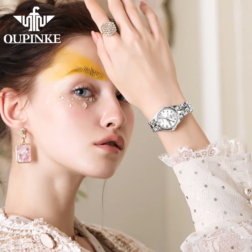 

OUPINKE Top Brand Luxury Women Wristwatch Automatic Mechanical Waterproof Watch Tungsten Steel Strap Sapphire Lady Watches