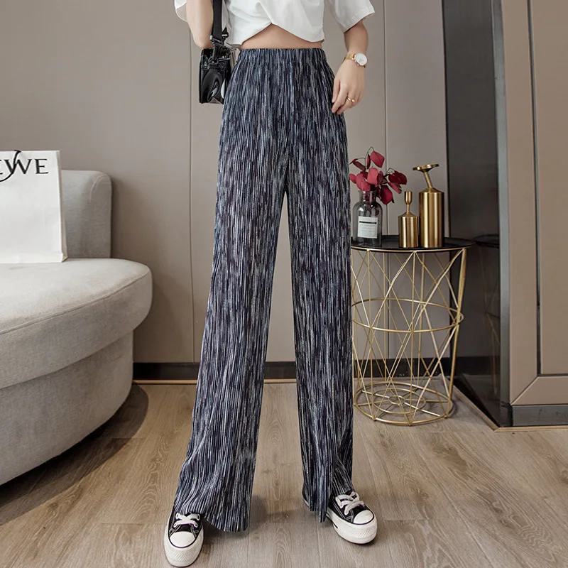 

Women's Wide-leg Pants Women's High-waist Straight-leg Loose Drape Pleated Pants Striped Casual Pants