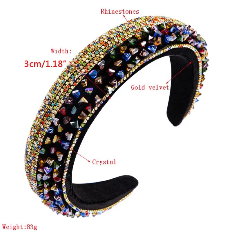 

Baroque Wedding Prom Headband Glitter Rhinestone Patchwork Hair Hoop Luxury Colorful Crystal Sponge Padded Women Bandana