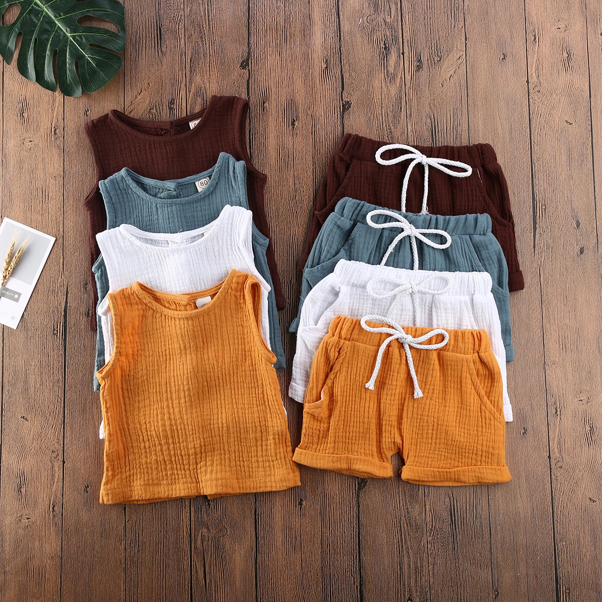 

2020 Infant Kids Baby Girl 6M-4T Cotton&Linen Clothes Sets Solid Sleeveless Tops Short Pants Summer Outfit