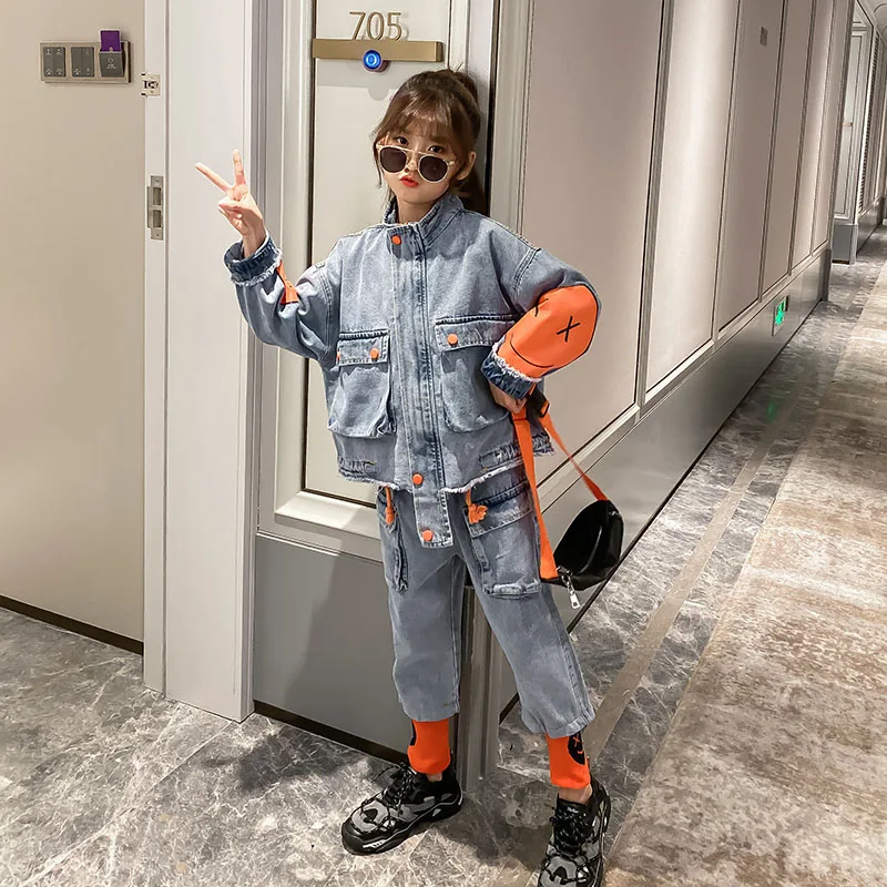 Ковбойская детская куртка для девочек джинсовый костюм пальто с рисунком лица из