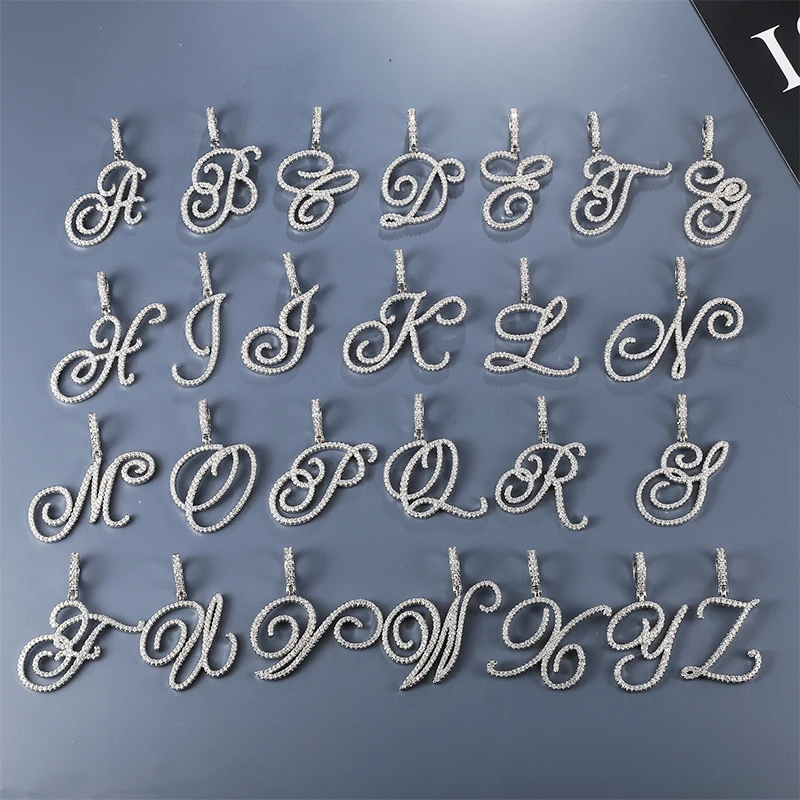 D&ampZ New A-Z Cursive Letters Name Pendant &ampNecklace Iced Out Cubic Zircon Gold Silver Color Charm Hip Hop Jewelry | Украшения и - Фото №1