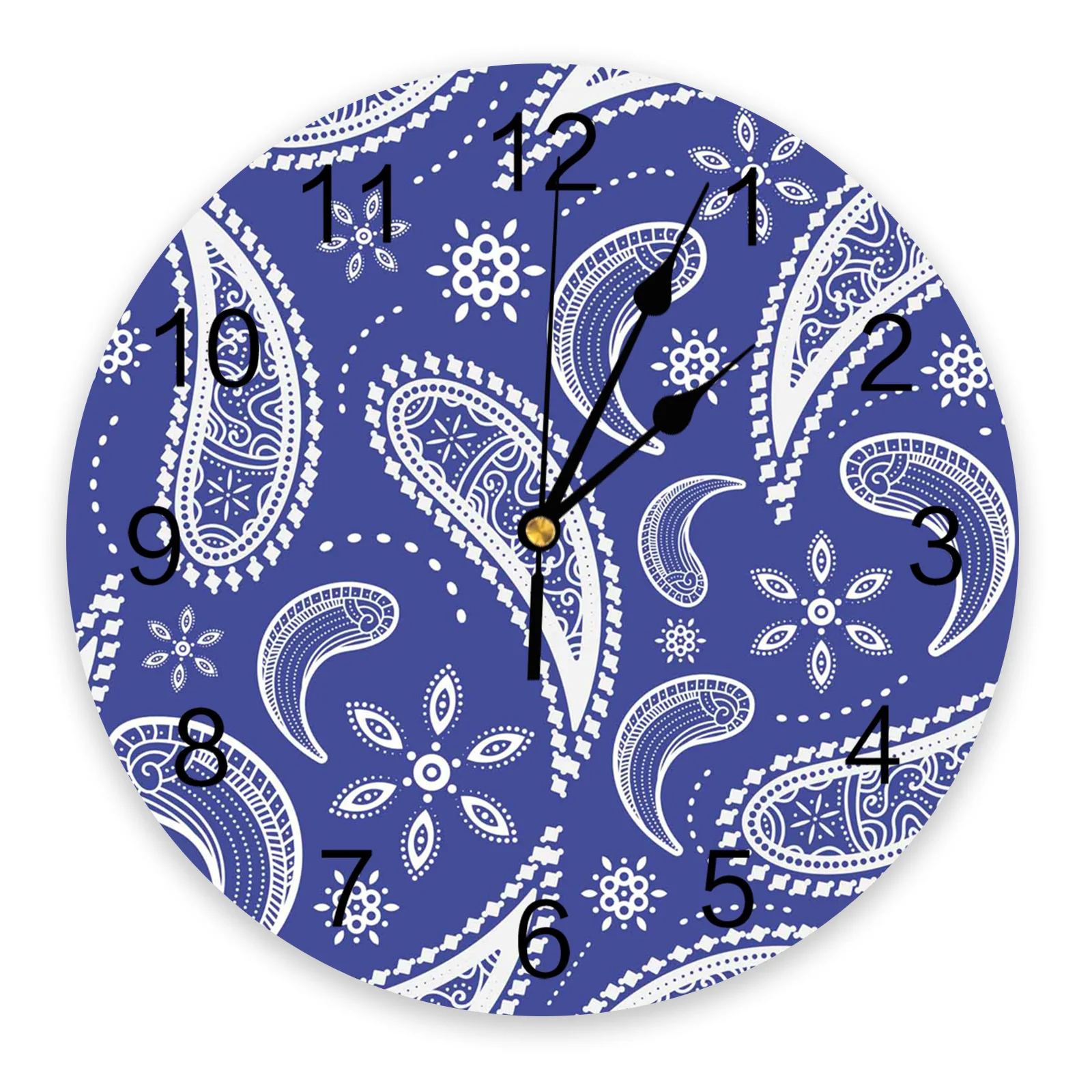 

Paisley Pattern Blue Wall Clock Home Decor Bedroom Silent Oclock Watch Wall Digital Clock Wall Clock Modern Design