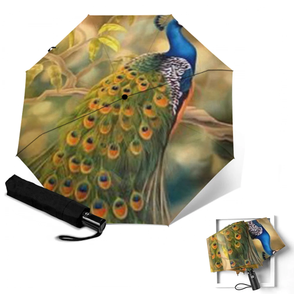 Милый Павлин узор зонтик дождь для женщин ветрозащитный Сверхлегкий компактный