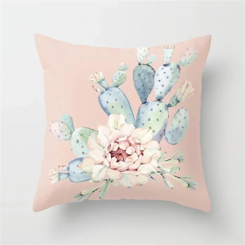 Tropical Cactus Succulent Plant Pattern Polyester Cushion Cover Decorative Car Seat Throw Pillow For Sofa Home Decor 40829 | Дом и сад