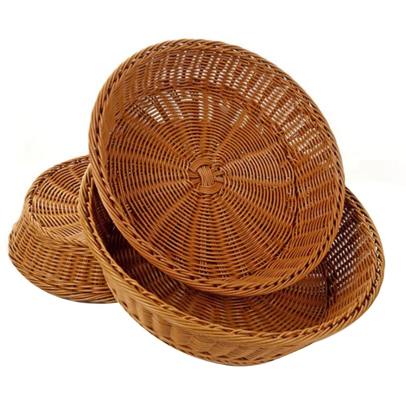 

Комплект из 3 предметов, Круглый Форма из ротанга ручной корзина для фруктов из Еда конфеты для хранения закуски лоток Кухня Обеденная Орган...