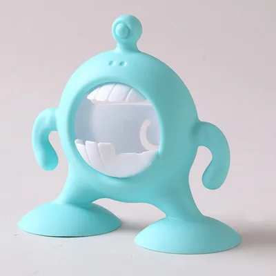 Sky Blue Мультяшный настенный держатель для зубных щеток для ванной комнаты, силиконовый держатель для зубных щеток на присоске, кронштейн, контейнер для поезда, Детские зубные щетки - Цвет: Sky Blue