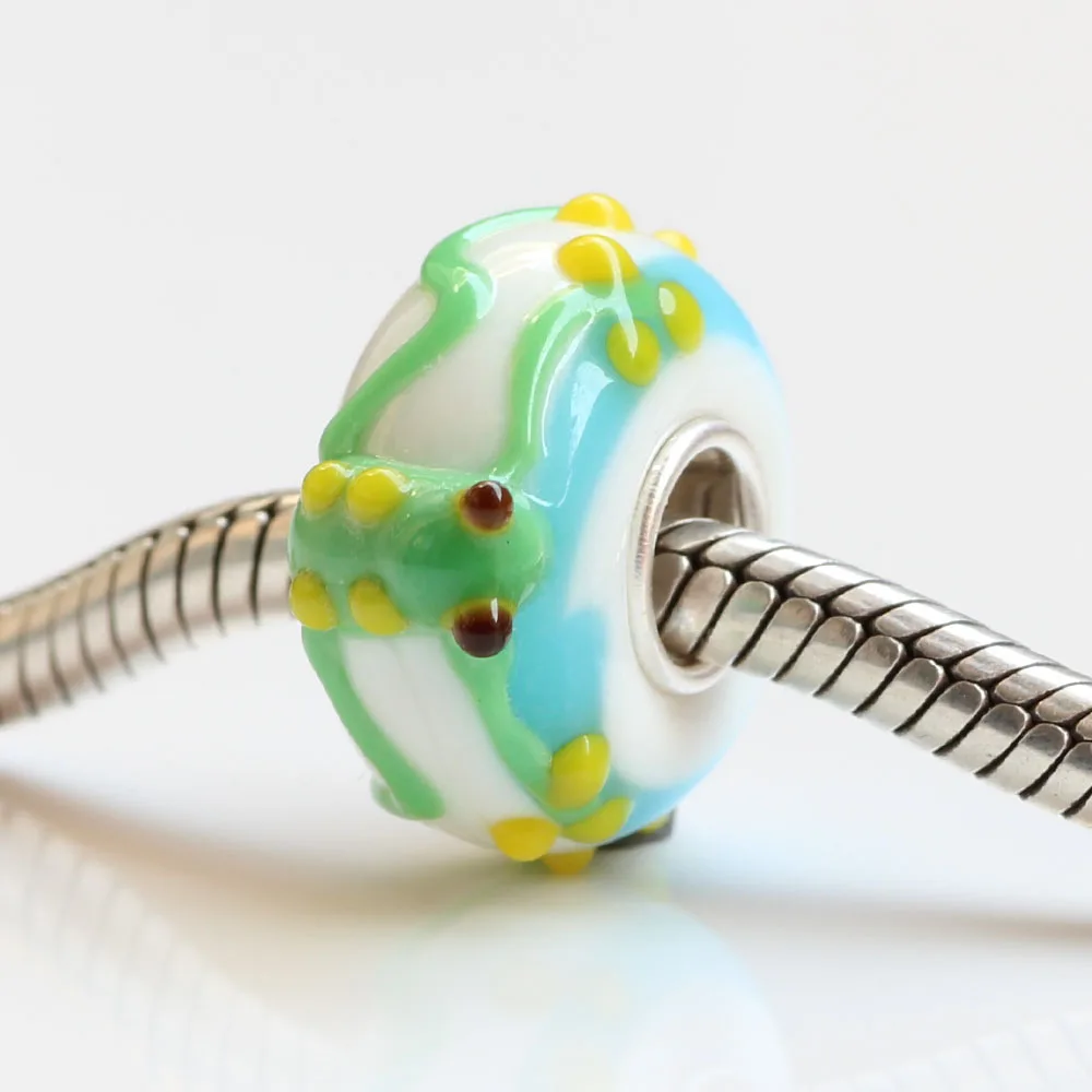 Perky Pollywog Glass bead with Solid Sterling Silver Tube .925 Stamped Fit European Snake Chains&ampBracelet | Украшения и