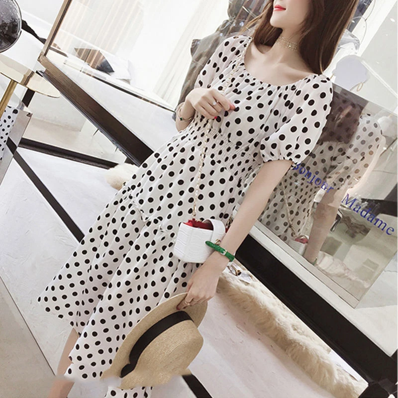 

Elegant new style dot dress collar style dress A-line dress beach dress sexy Korean open-shouldered dress SS707