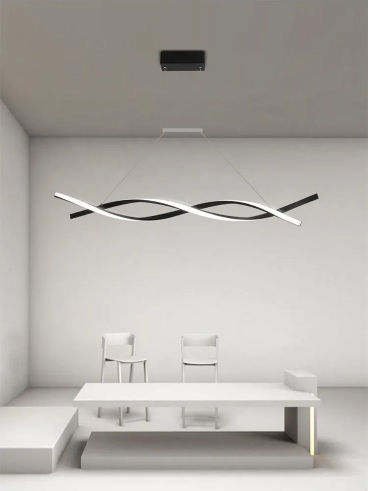 

Black Restaurant Led Chandelier Lighting Nordic Art Dimming Long Chandelier Modern Cafe Dining Table Bar Office Decoration Light