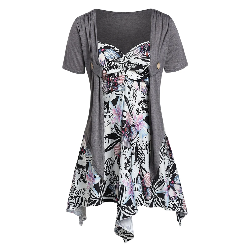 Rosegal большой размер футболка шаль Топ женский Цветочный Ruched Cami Спагетти ремень