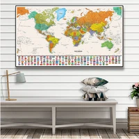 150x100cm the world map with national flags vintage canvas painting wall art poster non woven fabric school supplies home decor